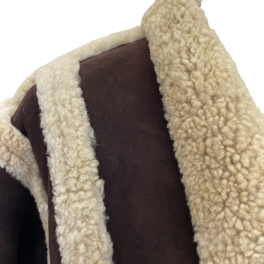 ❣️HP❣️Vakko Shearling & Suede Coat Large Brown/Natural - Picture 3 of 14